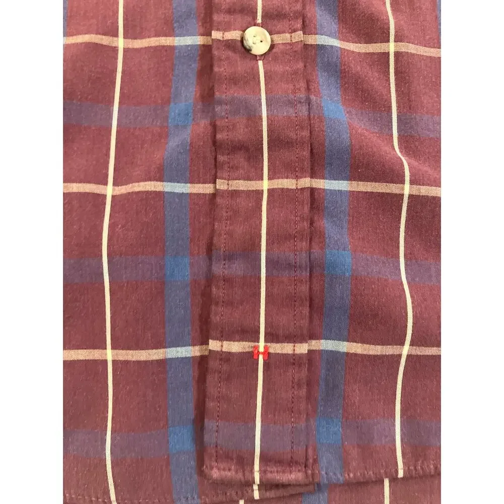 Vintage Hathaway Philadelphia Poplin Shirt Men L Plaid Made Hong Kong Button Up
